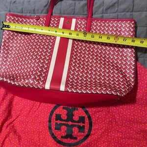 Tory Burch tangerine and White Patterned Tote